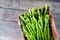 Asparagus stems in the rustic wicker box.