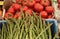 Asparagus and tomatoes on one of the farmers markets in Rome, It