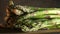 Asparagus on wood, close up