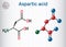 Aspartic acid L- aspartic acid, Asp, D, aspartate proteinogenic amino acid molecule. Sheet of paper in a cage. Structural