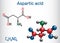 Aspartic acid L- aspartic acid, Asp, D, aspartate proteinogenic amino acid molecule. Structural chemical formula and molecule