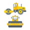 Asphalt paver machine side view and front view