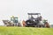 Asphalt paving crew using heavy machinery repaving a Dutch highway between Arnhem and Zutphen in Rheden, The Netherlands