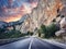 Asphalt road. Colorful landscape with beautiful mountain road