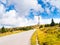 Asphalt road leading to TV transmitter and lookout tower on the summit of Praded Mountain, Hruby Jesenik, Czech Republic