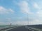 Asphalt road, railings and beautiful landscape in the distance.