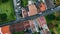 Asphalt road stretching nature drone top view. Cars traveling at rural roadway