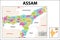 Assam map. Political and administrative map of Assam with districts name. Showing International and State boundary and district