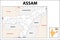 Assam map. Political and administrative map of Assam with districts name. Showing International and State boundary and district