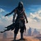 Assassin\\\'s Creed Character Concept: Serene Ninja In Desert Landscape