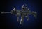Assault rifle with tactical accessories front and rear sites , and a laser guided rifle scope on a gradient background