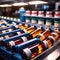 Assembly line bottling of medical products in glass bottles, pharmaceutical manufacturing industry