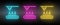 assembly line, conveyor belt, production neon icon set