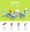 Assembly line isometric 3D poster