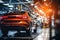 Assembly line for the production of modern cars. The final stage of assembly and testing during production. Quality control.