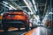 Assembly line for the production of modern cars. The final stage of assembly and testing during production. Quality control.