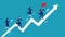 Assessment of staff scores. Career growth. Businessman employee walking up the performance graph