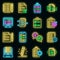 Assignment icons set vector neon