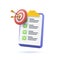 Assignment target icon. Clipboard, checklist symbol. 3d vector illustration. Project task management and effective time