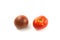 Assort of different color tomatoes isolated on white background with clipping path
