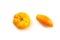 Assort of different shape of yellow tomatoes isolated on white background with clipping path