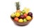 Assort fresh fruits and vegetables in basket  on white background