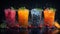 assorted boba tea on a black background