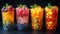 assorted boba tea on a black background