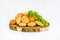 Assorted Breaded Chicken nuggets Fillet with salad on a White Background,food at home.Fast homemade food.Chicken breaded