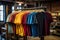 Assorted Bright T-Shirts Hanging on Rack - Fashion Store or Wardrobe Organization