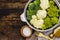 Assorted broccoli, romanesco and cauliflower