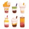 Assorted Bubble Tea. Variety Of Sweet And Refreshing Beverages Made With Flavored Tea, Milk, And Chewy Tapioca Pearls