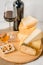 Assorted Cheese Plate with Red Wine, Nuts and Honey