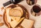 Assorted Cheese Plate with Red Wine, Nuts and Honey