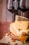 Assorted Cheese Plate with Red Wine, Nuts and Honey