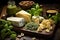 Assorted cheeses with herbs - gourmet selection for culinary delights and appetizers