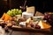 assorted cheeses on rustic wooden board