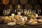 Assorted Cheeses and Wine on a Wooden Table for a Rich and Flavorful Meal