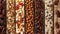 Assorted chewy granola bars displaying various flavors and mix ins in close up shot