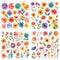 Assorted collection of colorful flower stickers in watercolor style for flower shop design background