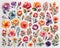 Assorted collection of colorful flower stickers in watercolor style for flower shop design background, generated by