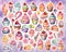 Assorted collection of tasty sweets stickers, pastel watercolor arrangement, generative ai