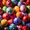 Assorted colorful crumpled paper balls, showing diverse discarded ideas