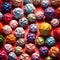 Assorted colorful crumpled paper balls, showing diverse discarded ideas