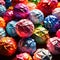 Assorted colorful crumpled paper balls, showing diverse discarded ideas