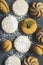 Assorted cookies: linzer cookies,shortbread, nuts cookie, orange almond cookies