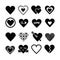 Assorted designs of black silhouette hearts icons set