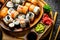 Assorted different types of Japanese sushi and rolls