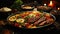 Assorted Dishes of Arabic Cuisine Middle Eastern Traditional Lunch Selective Focus Background