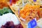 Assorted dried fruits on display at a farmer`s market during traditional Lithuanian spring fair in Vilnius